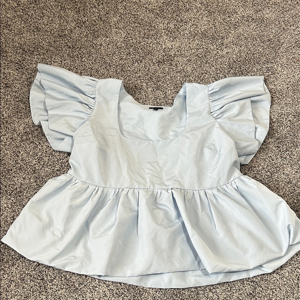 Express Light Blue Peplum Ruffle Sleeve Top - Women